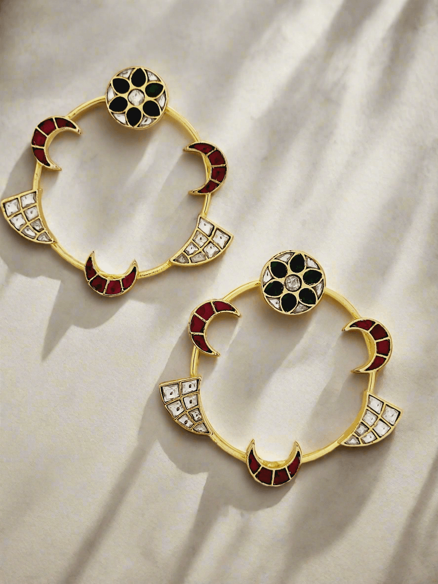 Celestial Hoop Earrings with Kundan and Enamel - Mirae 