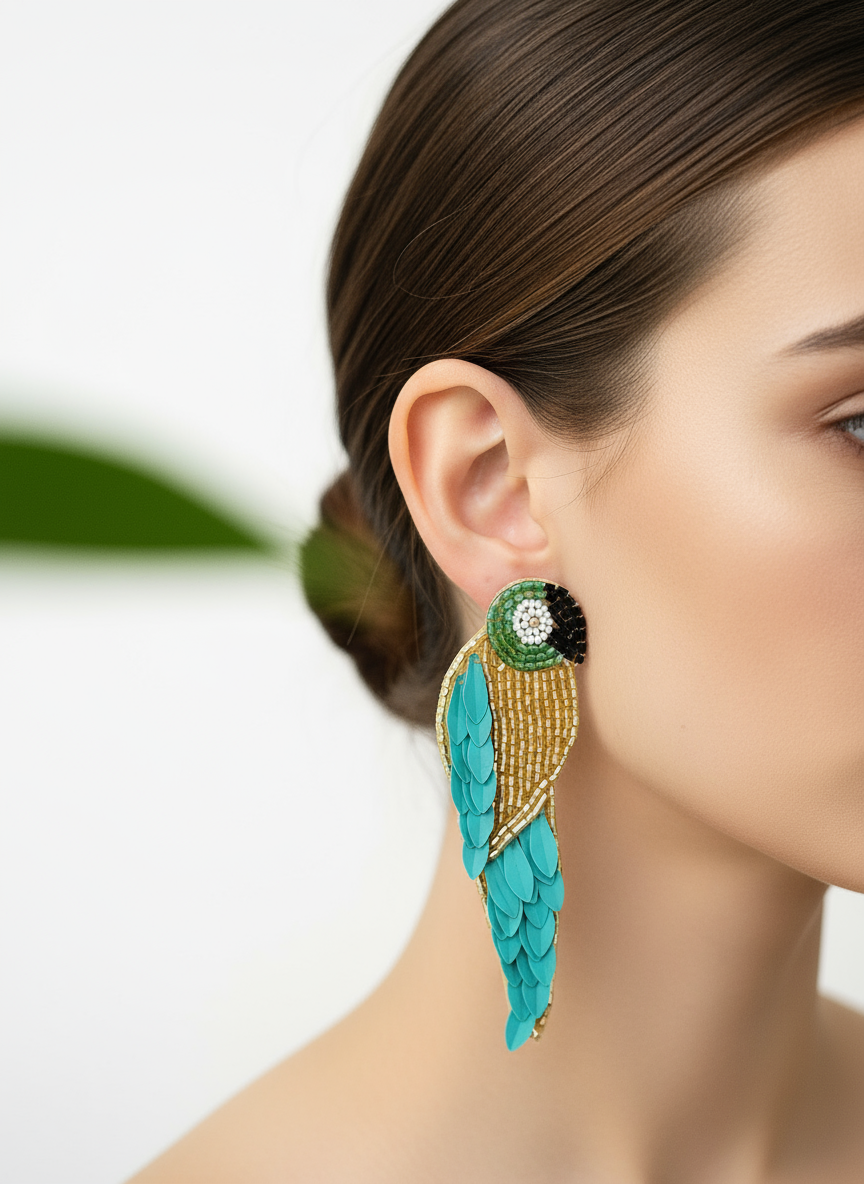Parrot Beaded & Sequined Drop Earrings