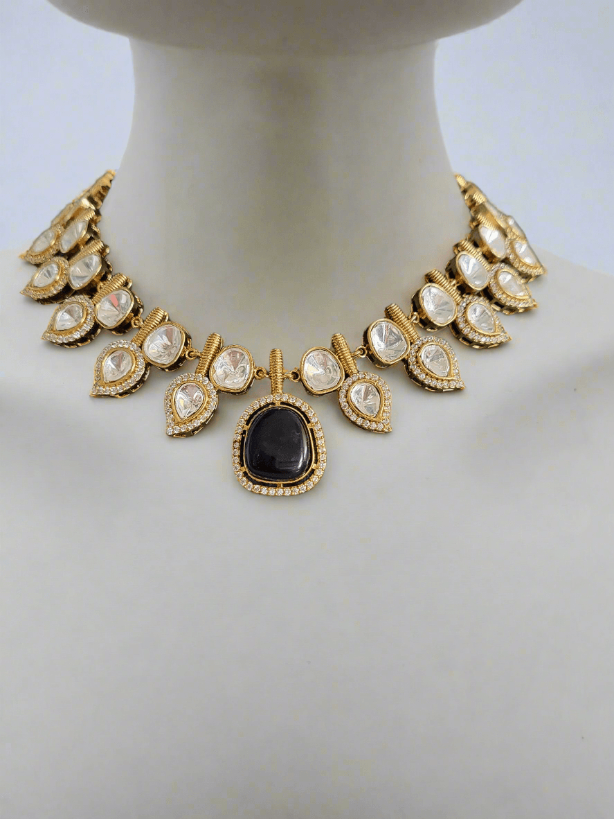 ELEGANT MOISSANITE NECKLACE SET WITH DARK BLUE STONE - Mirae 