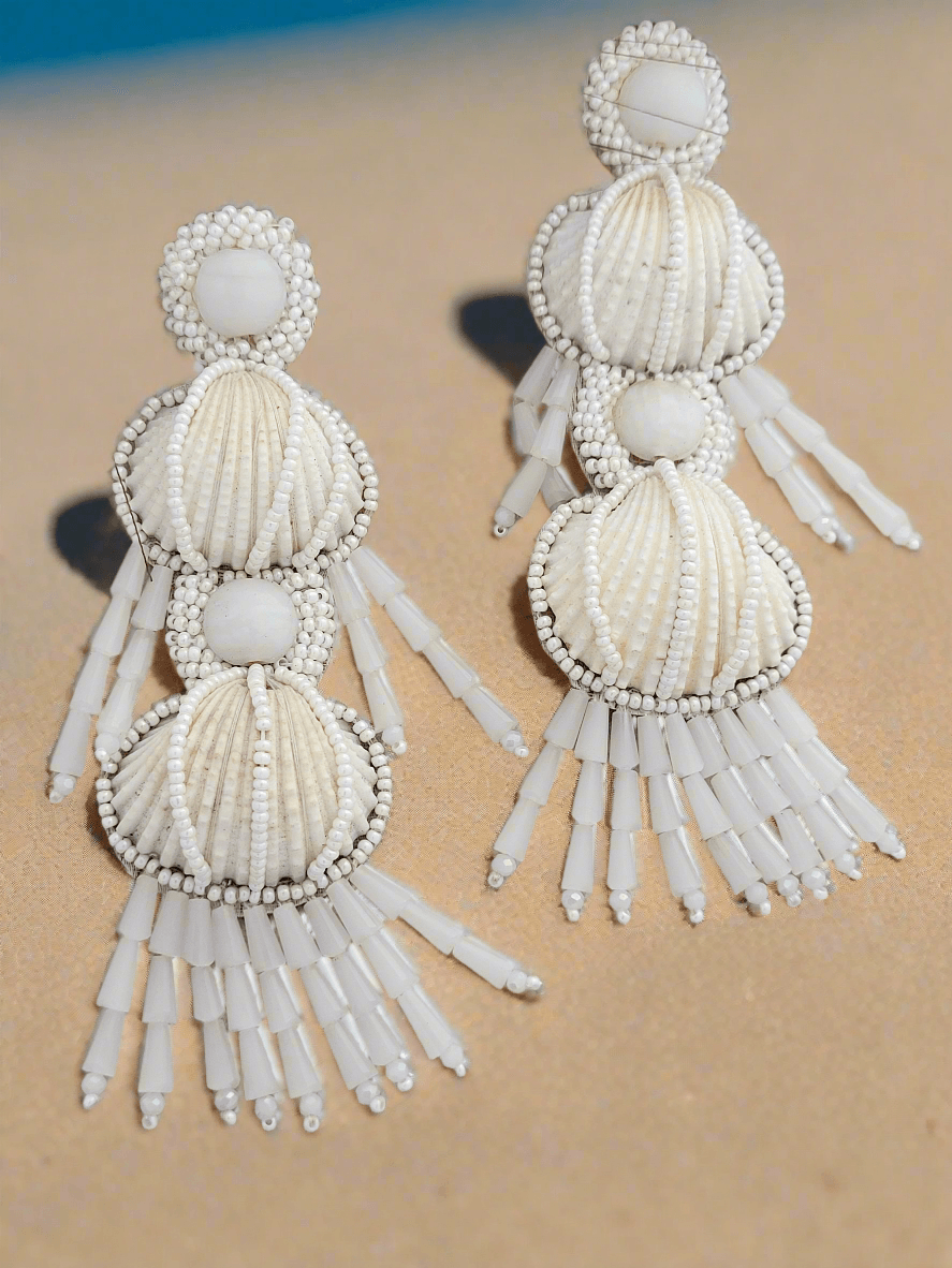 Seashell and Beaded Dangle Earrings with Crystal Drops - Mirae 