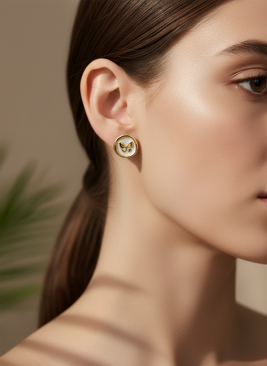 Gold and Enamel  Stud Earrings