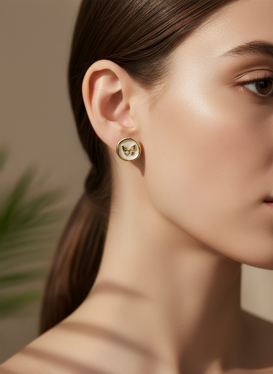 Gold and Enamel  Stud Earrings