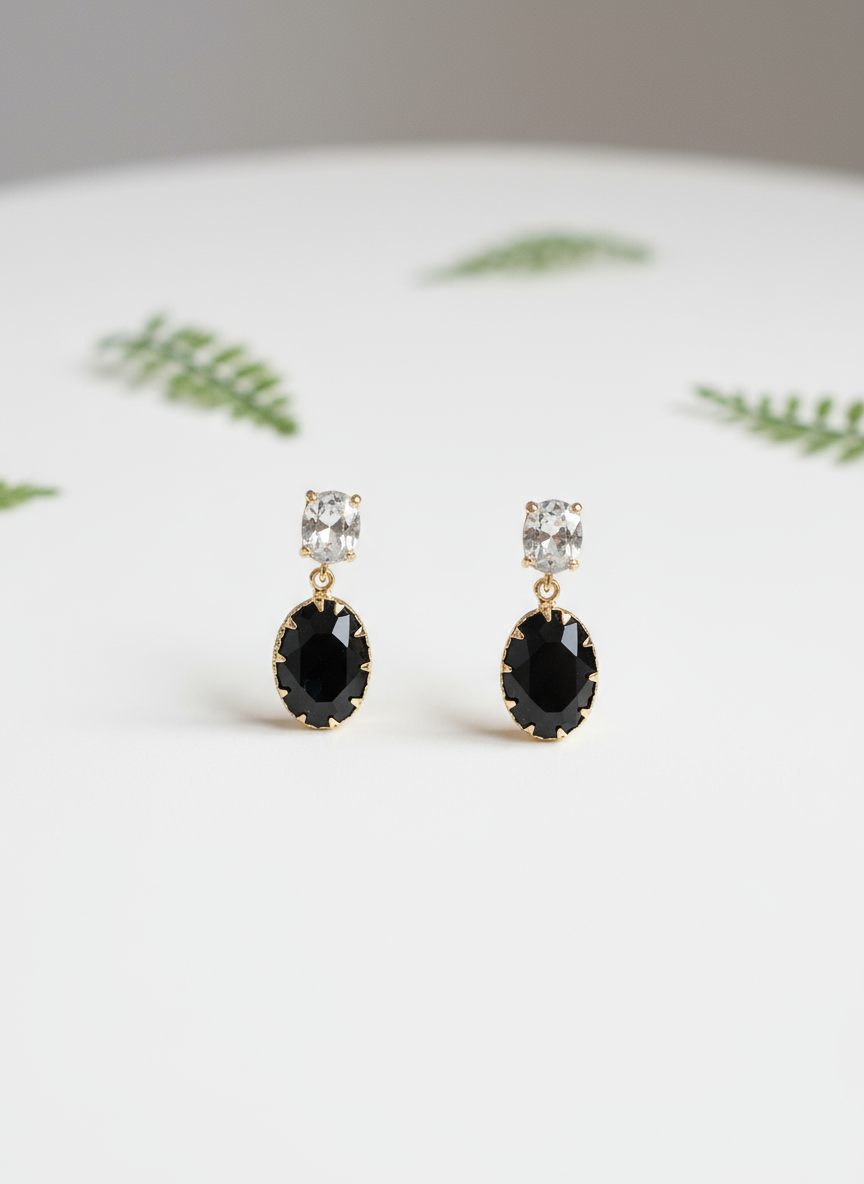 Two tone Crystal drop  earrings in gold finish