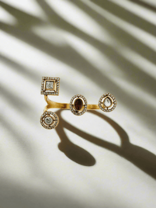 Multi-Stone Open Cuff Two-Finger Ring - Mirae 