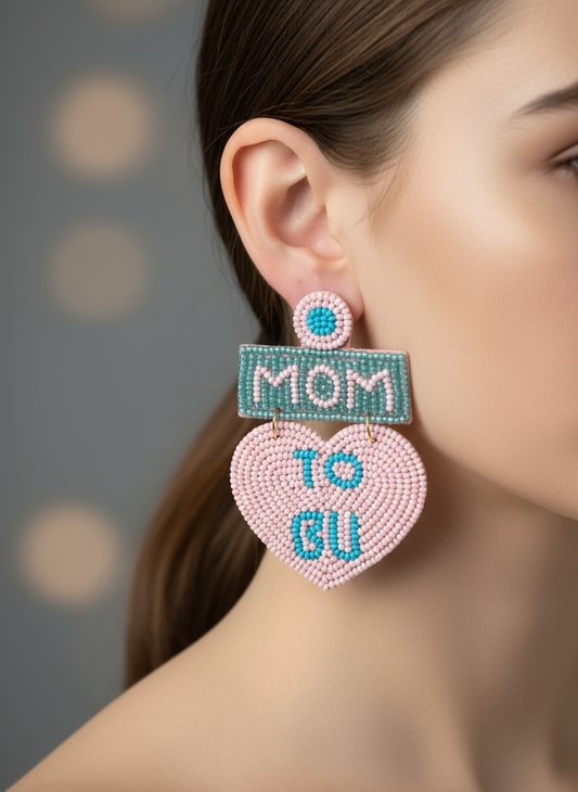 "Mom To Be" Beaded Heart Earrings
