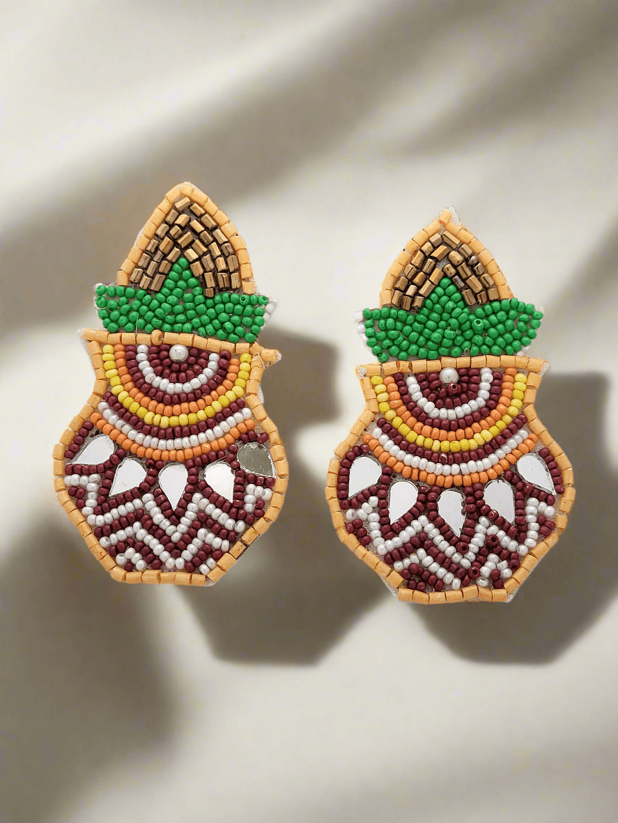 Matki Beaded Earrings with Mirror Accents - Mirae 
