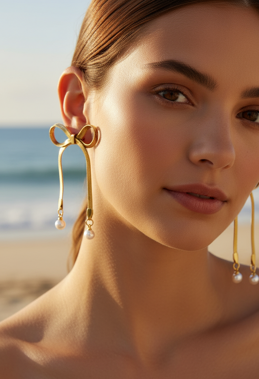Whimsical & Elegant Bow & pearl drop earrings