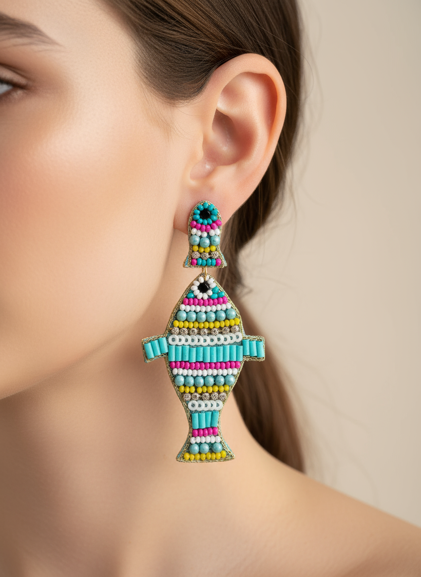 Fish Beaded Drop Earrings