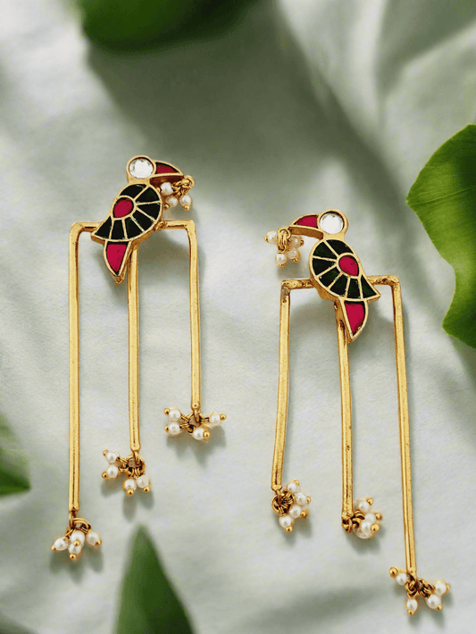 Pachi Kundan Gold-Plated Bird motifs Earrings - Mirae 