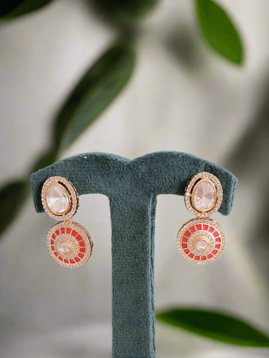 REGAL GOLD PLATED SET WITH RED ENAMEL AND MOISSANITE CRYSTAL - Mirae 