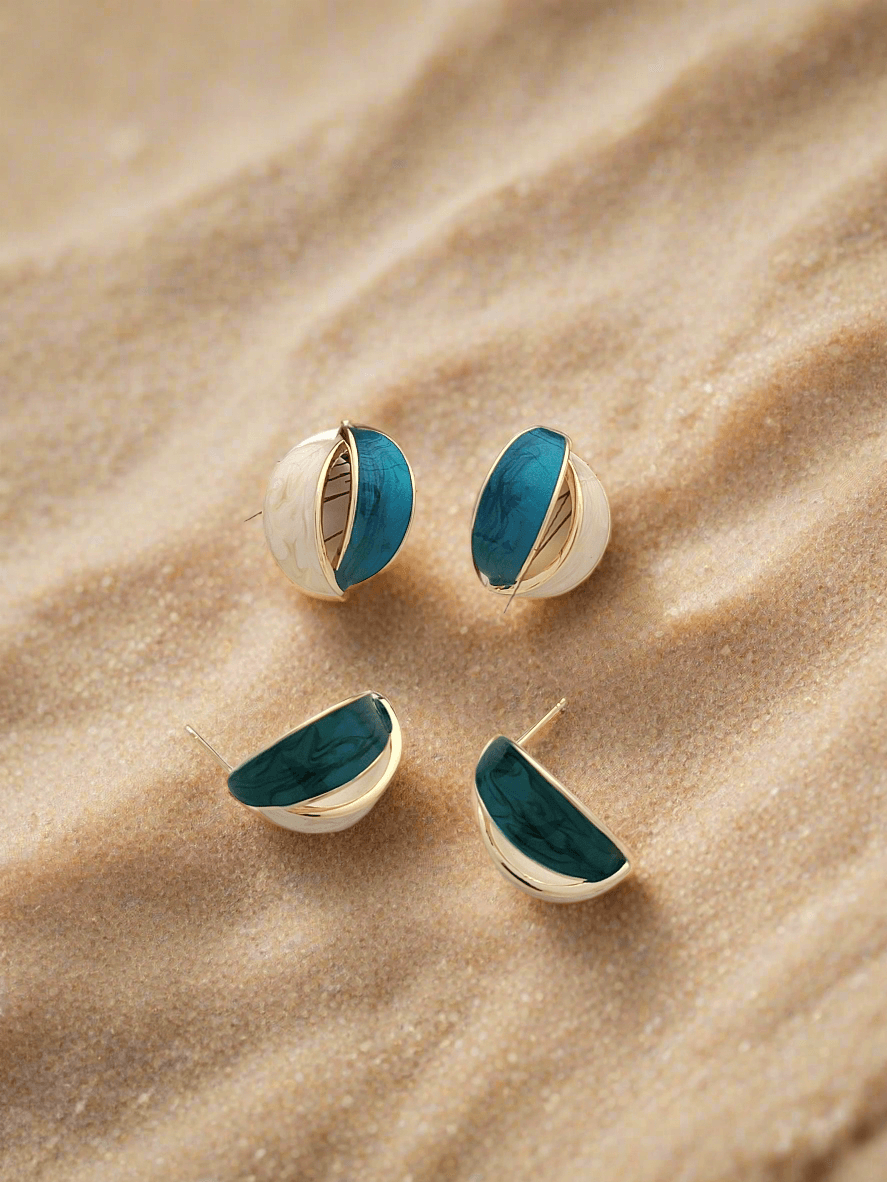 Elegant Dual-Tone Enamel Stud Earrings - Mirae 