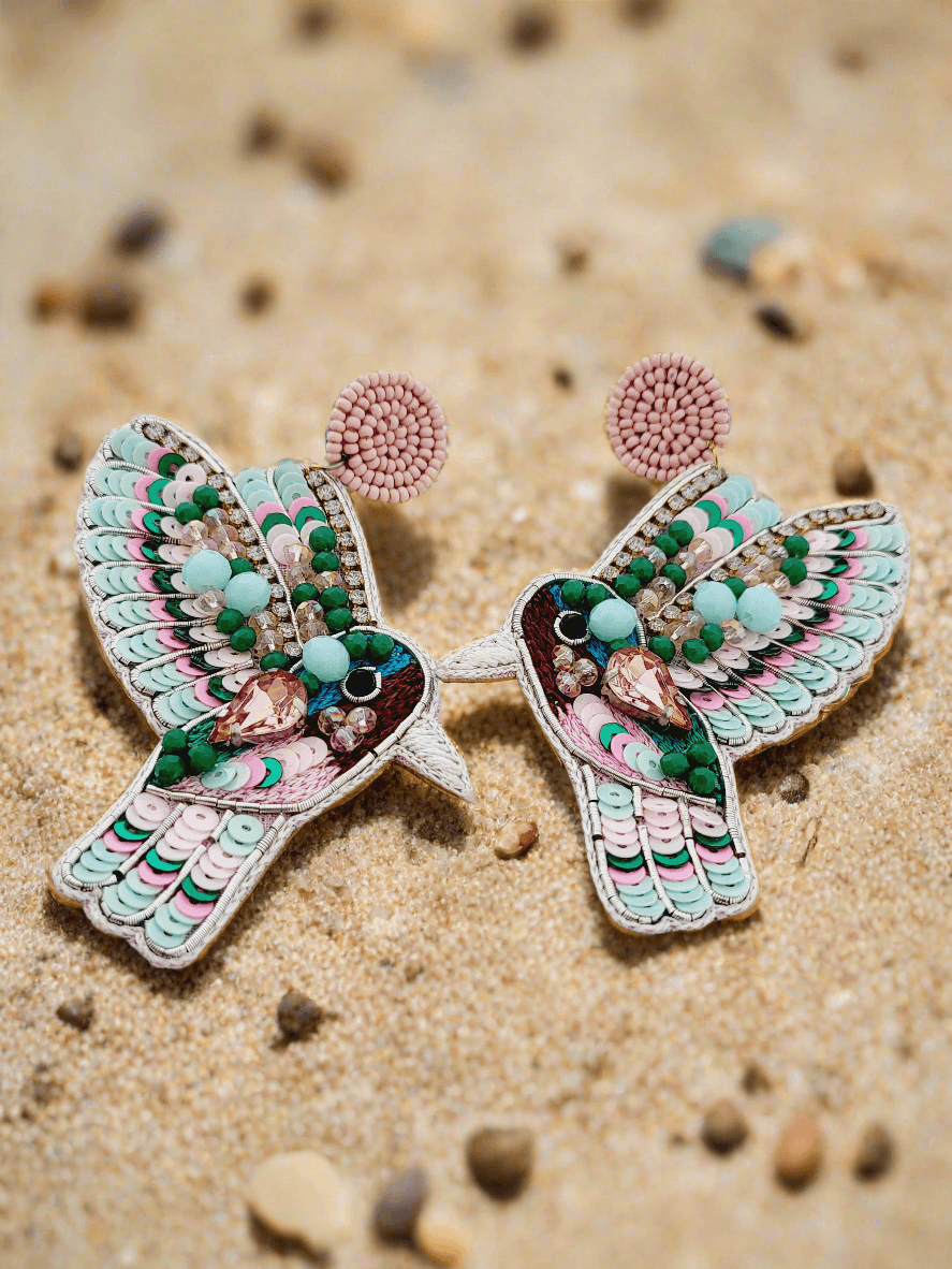 Hummingbird Beaded Drop Earrings - Mirae 