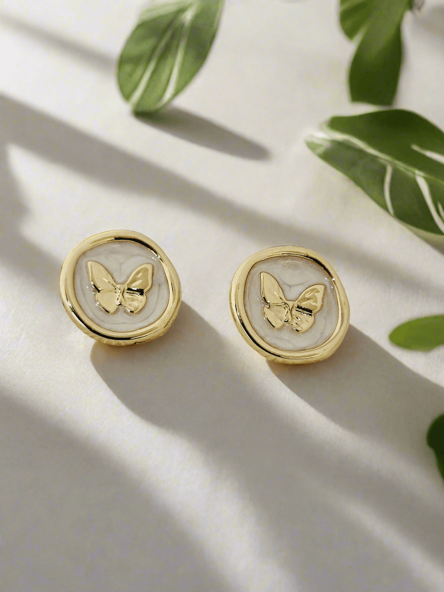 Gold and Enamel Stud Earrings - Mirae 