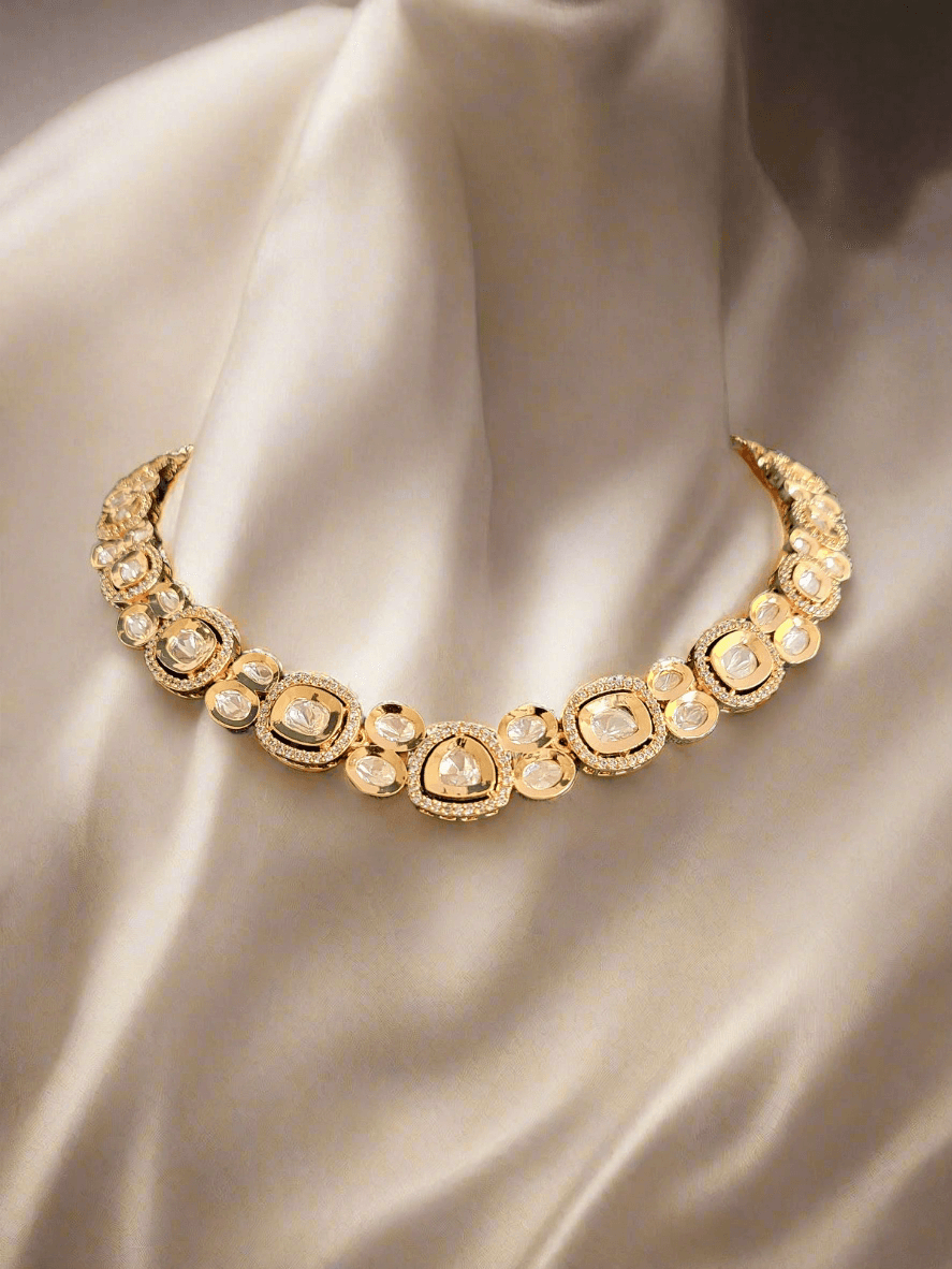 MODERN AND DELICATE REVERSE KUNDAN SINGLE LINE NECKLACE SET - Mirae 