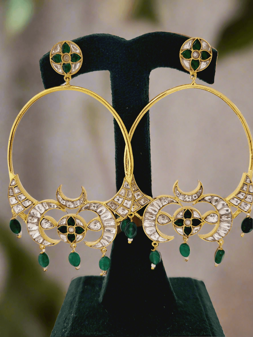 Kundan & colored stone Crescent Earrings - Mirae 