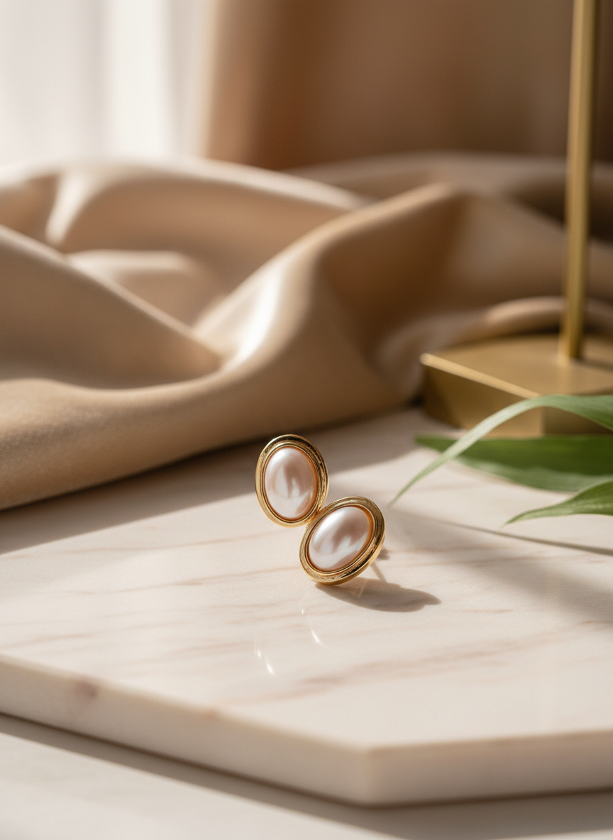 Classic Pearl stud earrings with bezel setting