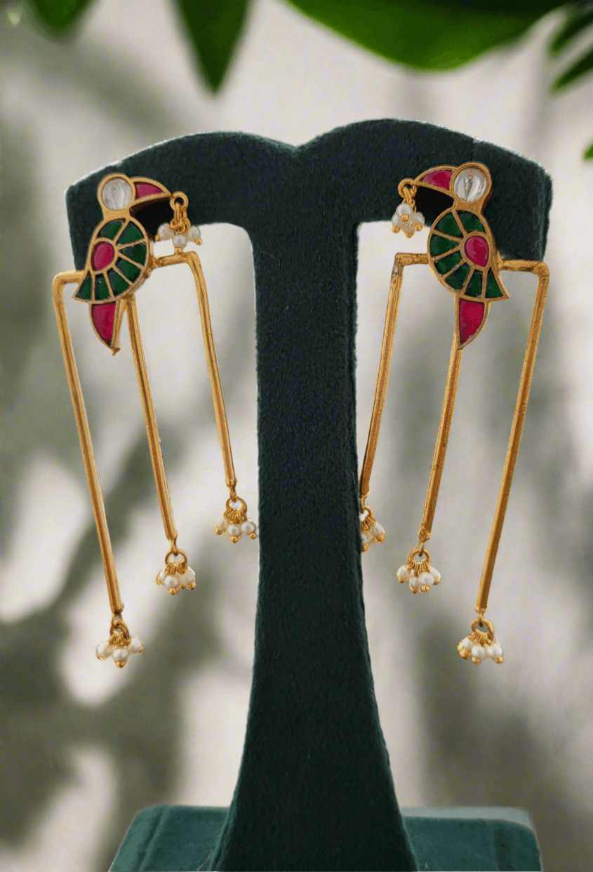 Pachi Kundan Gold-Plated Bird motifs Earrings - Mirae 