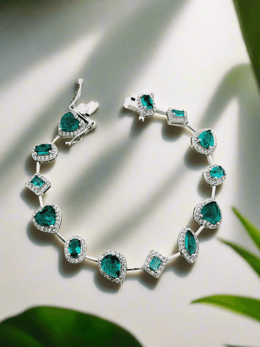 Emerald green multi- cut stone bracelet with diamonds - Mirae 