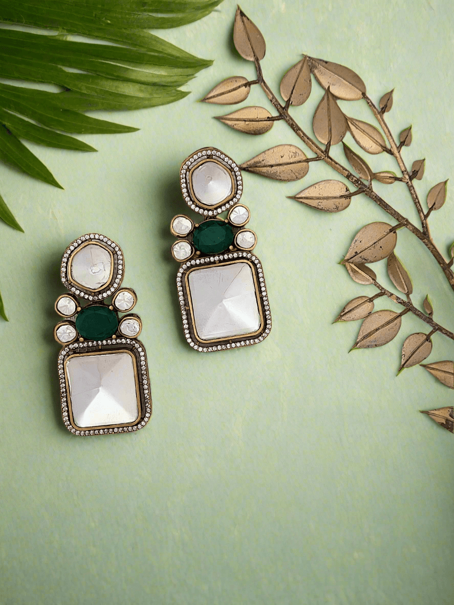 GOLD PLATED ROYAL MOISSANITE & GREEN STONE NECKLACE SET - Mirae 