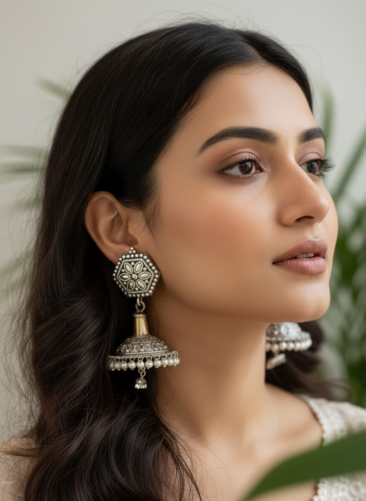 Oxidized earrings with disc Jhumkha