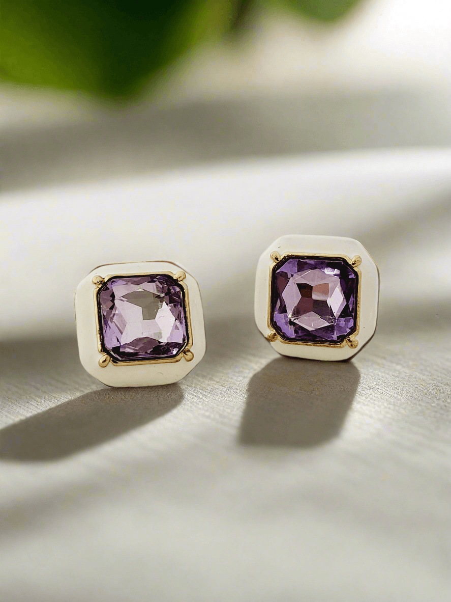 Artisan Color Stone & Enamel Stud Earrings - Mirae 