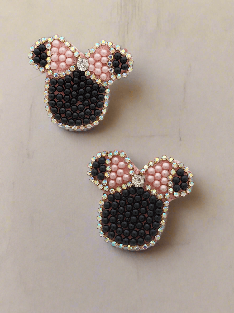 Minnie Mouse Inspired Beaded Earrings with Crystal Bow - Mirae 
