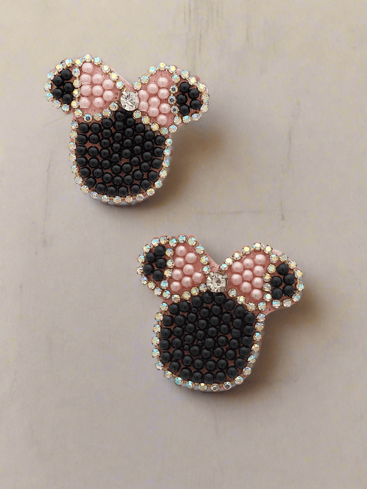 Minnie Mouse Inspired Beaded Earrings with Crystal Bow - Mirae 