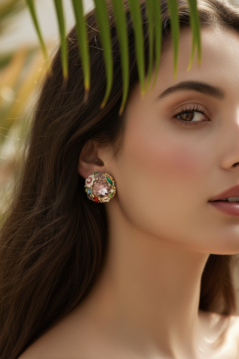 Floral Enamel & Gemstone Stud - Mirae 