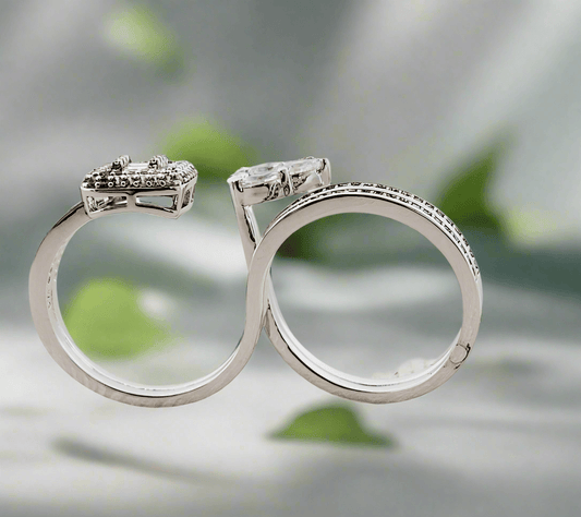 Statement Two-Finger Ring with Geometric Diamond Accents - Mirae 