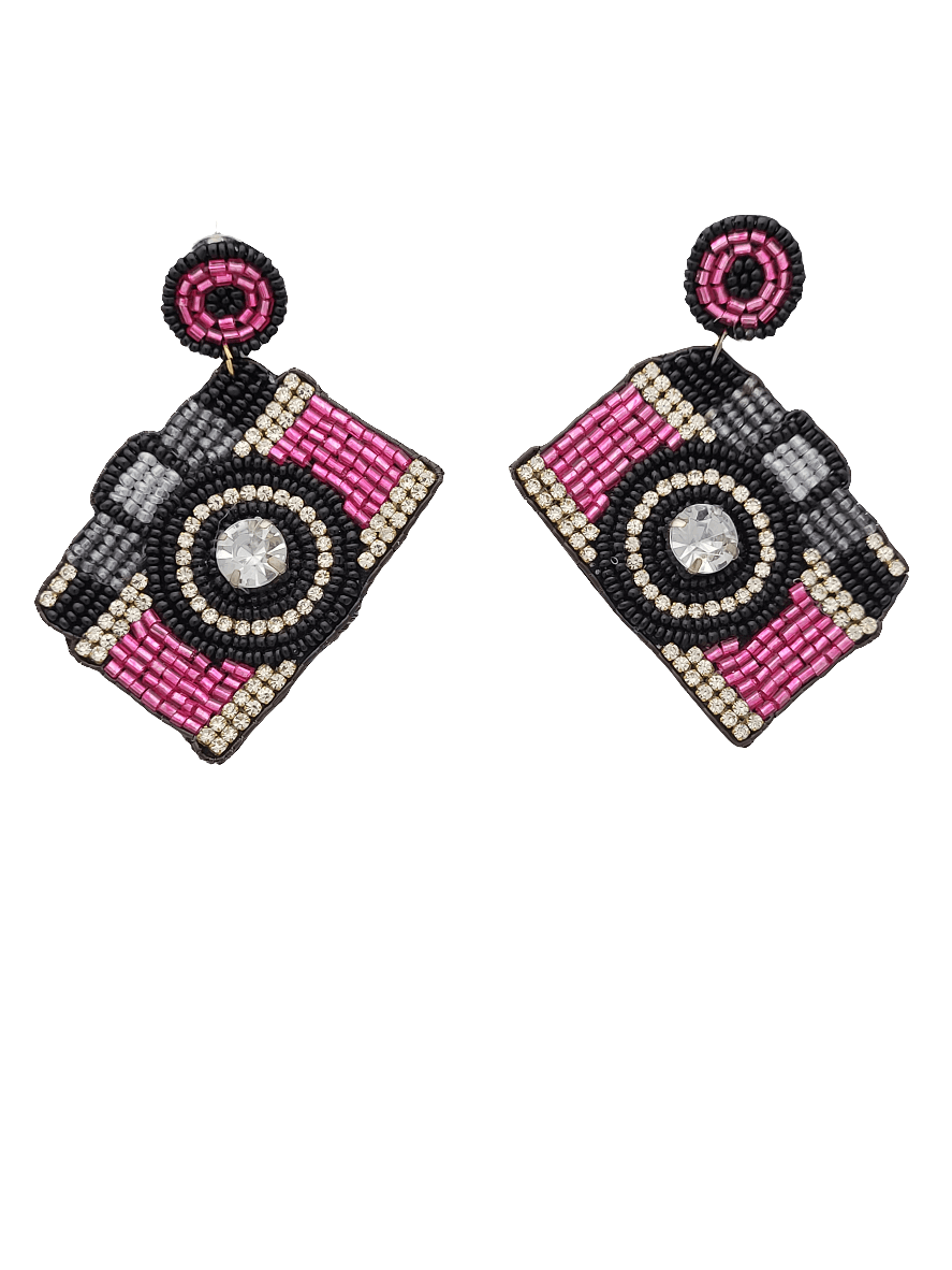 Camera Beaded Dangle Earrings - Mirae 