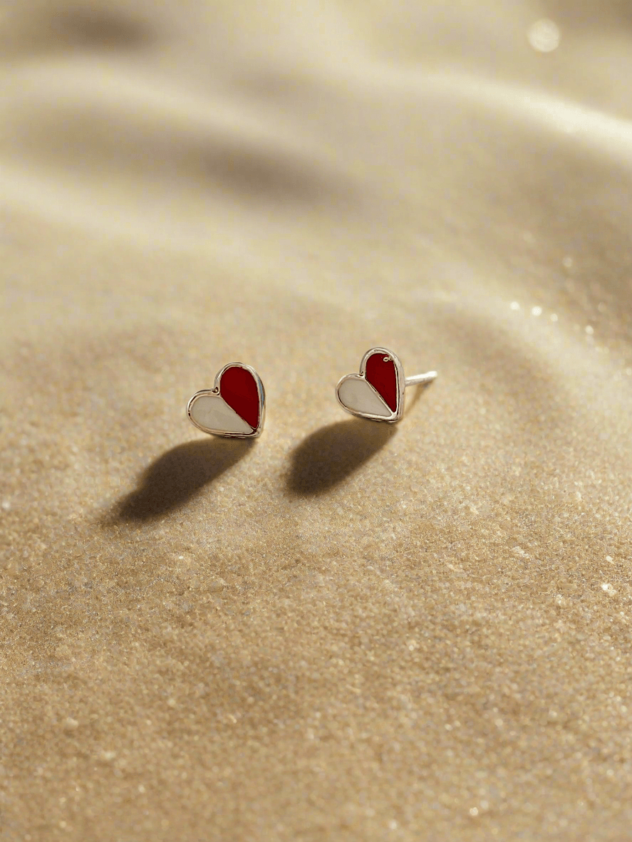 Two-Tone Enamelled Heart Mini studs - Mirae 