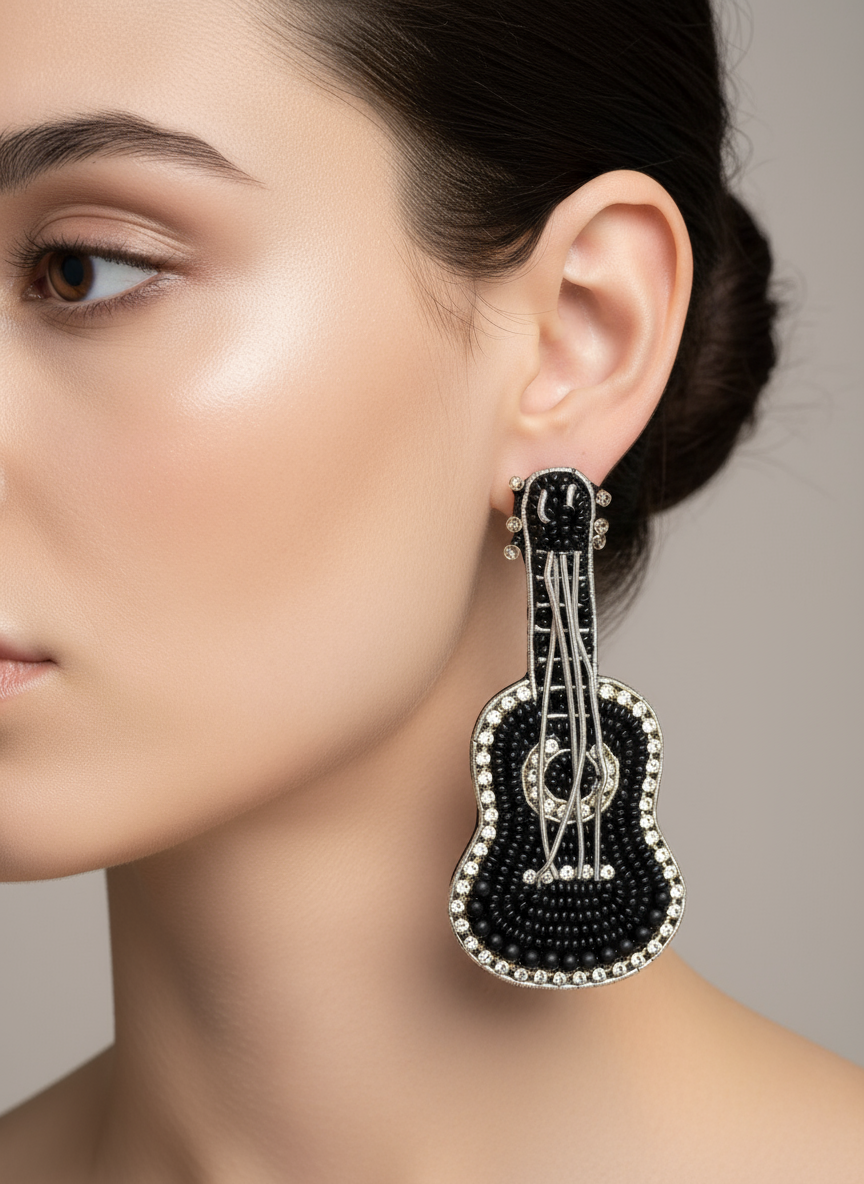 Guitar Beaded Earrings with Crystal Accents