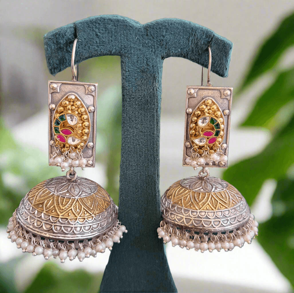 Oxidized Peacock motif extra large Jhumkha - Mirae 