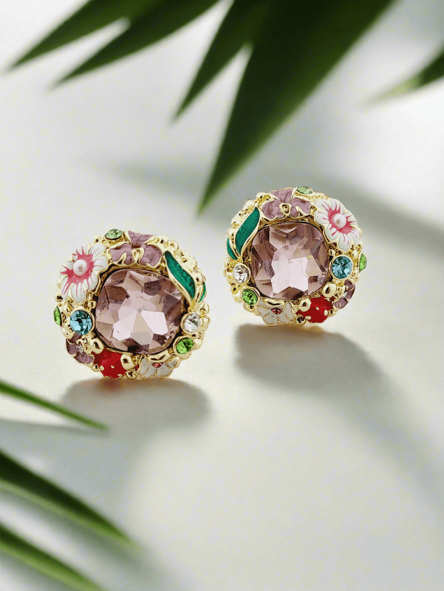 Floral Enamel & Gemstone Stud