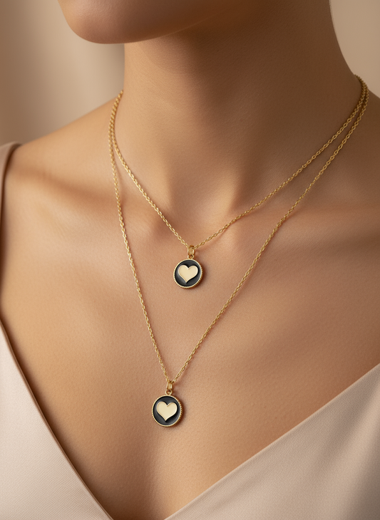 Double layered Heart charm necklace