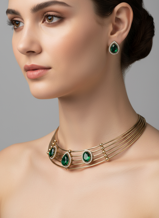 Antique Gold Hasli Set with Green Stone