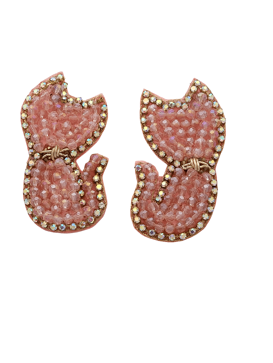 Cat Silhouette Beaded Earrings with Crystal Accents - Mirae 
