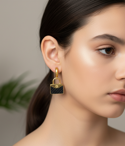 Mini purse drop earrings