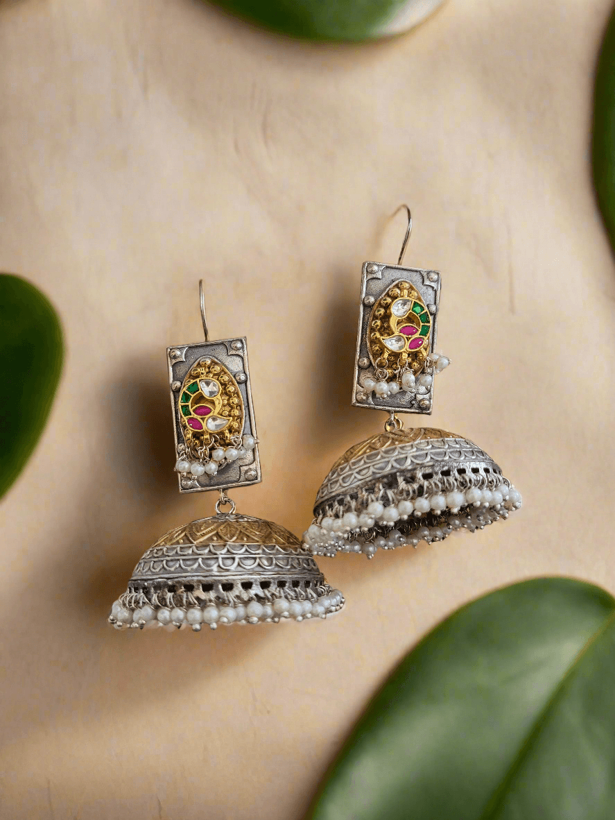 Oxidized Peacock motif extra large Jhumkha - Mirae 