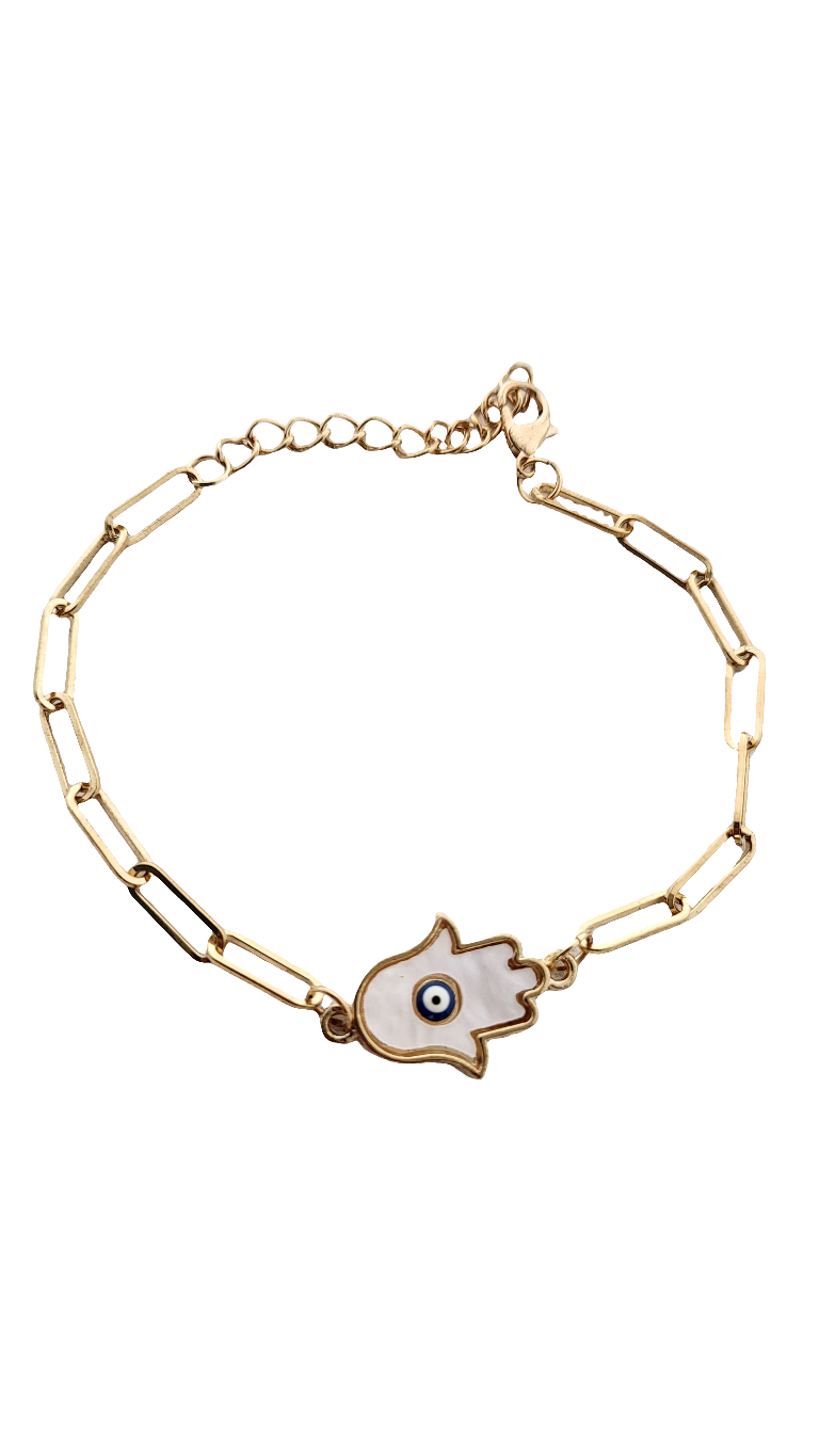 Anti tarnish Hamsa hand evil eye bracelet in gold finish