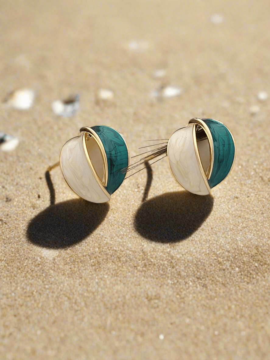 Elegant Dual-Tone Enamel Stud Earrings - Mirae 