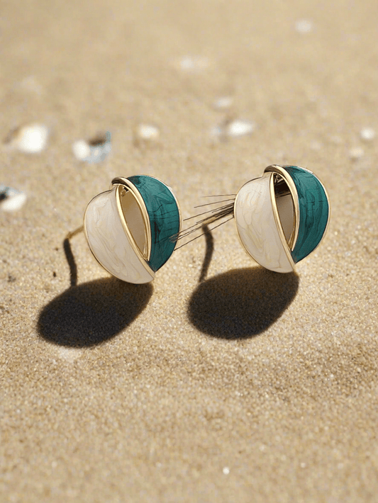 Elegant Dual-Tone Enamel Stud Earrings - Mirae 
