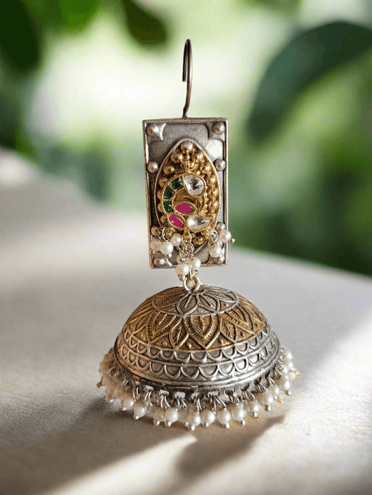 Oxidized Peacock motif extra large Jhumkha - Mirae 