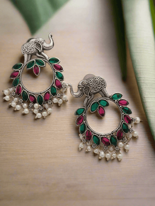 Oxidized Elephant motif earrings - Mirae 