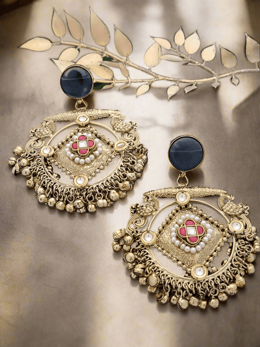 Gold-Toned Circular Dangle Earrings. - Mirae 