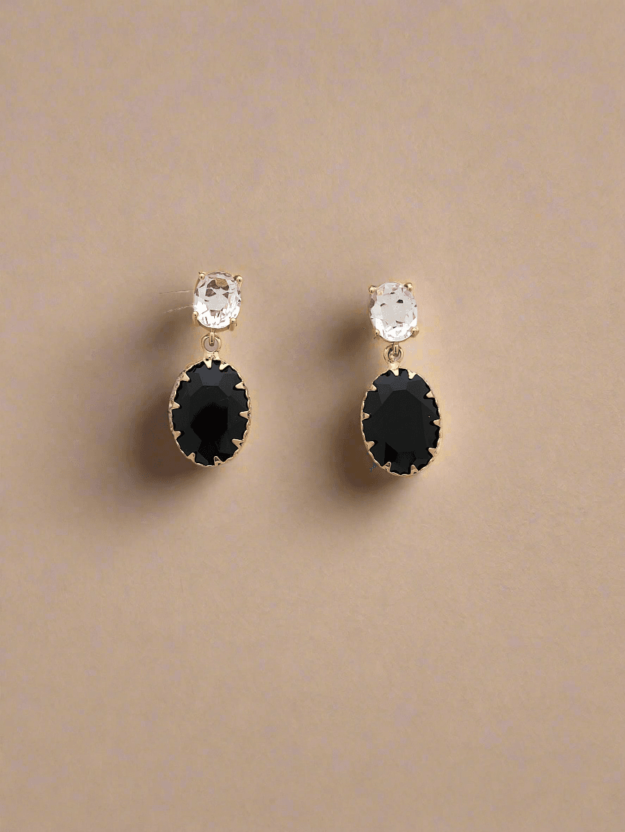 Two tone Crystal drop earrings in gold finish - Mirae 