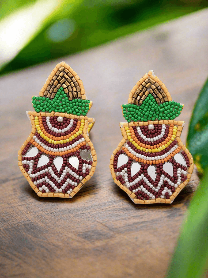 Matki Beaded Earrings with Mirror Accents - Mirae 
