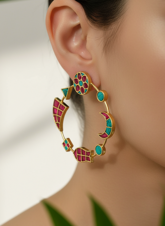 Geometric Gemstone Hoop Earrings