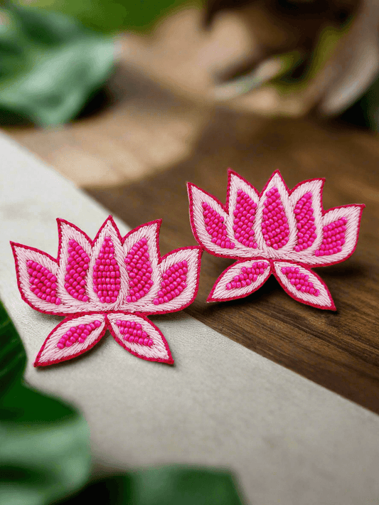 Lotus Bloom Embroidered & Beaded Earrings - Mirae 