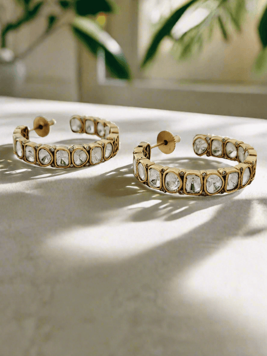 Gold and White Stone Hoop Earrings - Mirae 